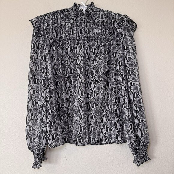 Primark Mock Neck Grey Snake Print Blouse Size 8 US Sheer Smock Neck - Picture 2 of 8